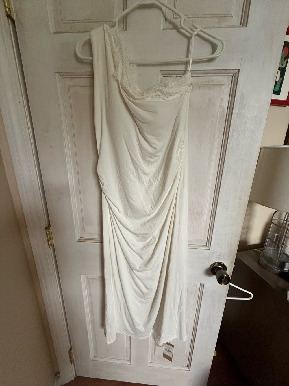 OGL One-Shoulder Cream Draped Slip Dress